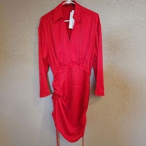 Zara red Ruched on sides satin Red Dress size XS